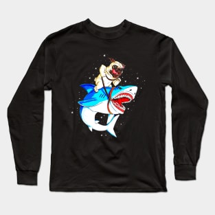 Pug Riding Shark Long Sleeve T-Shirt